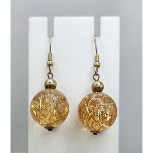 Flecked Bead Yellow/Gold Color Earrings With Hook